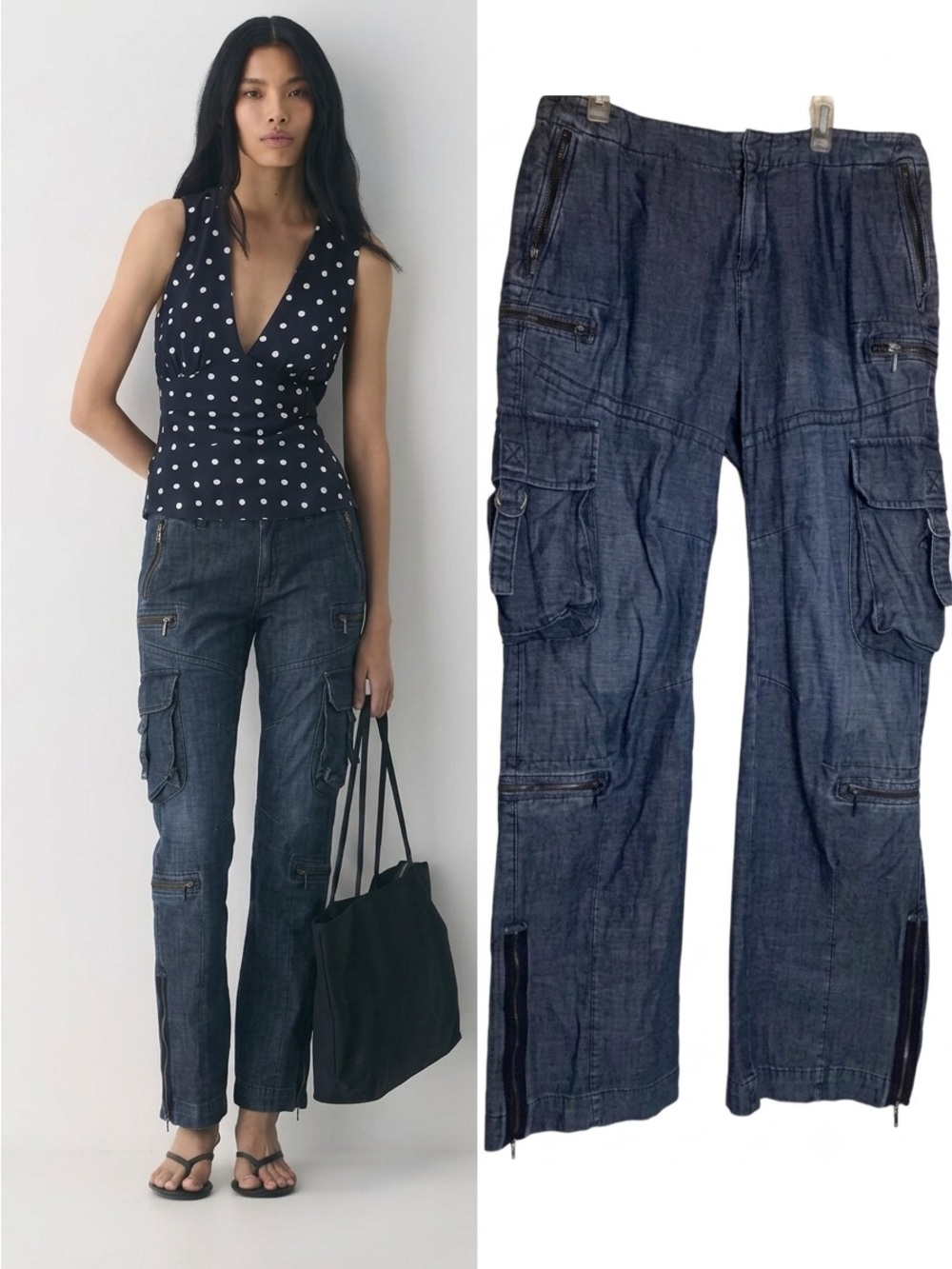Banana Republic Vintage Y2K Cargo Straight 10 Leg Jeans Pockets Zippers Slit Hem
